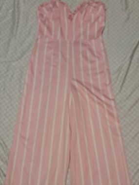Gianni Bini Size 4 Pink and White Striped Strapless Jumpsuit lot6377